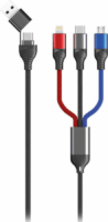 2GO USB-A/USB-C apa - Lightning/MicroUSB/USB-C 2.0 iPhone töltő kábel - Fekete (1.2m)