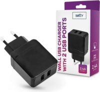 Setty 2xUSB-A Hálózati töltő - Fekete (5V / 2,4A)