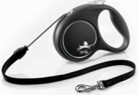 Flexi Black Design M/5m Csévélő szalagos kutyapóráz - Fekete/Fehér