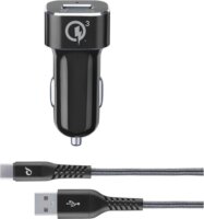 Cellularline Tetraforce USB-A Autós töltő+USB-C kábel - Fekete (18W)