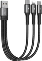 Joyroom S-01530G11 USB-A apa - 2xUSB-C/Lightning 2.0 Adat és töltő kábel - Fekete (0.15m)