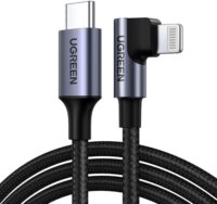 Ugreen US305 USB-C apa - Lightning 90° apa 2.0 Adat és töltő kábel - Fefeke (1m)