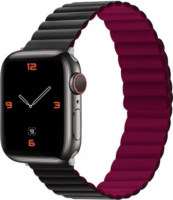 Phoner Rever Apple Watch S4/S5/S6/S7/S8/S9/SE/Ultra Mágneses szilikon Szíj 42/44/45/49mm - Fekete/Piros M/L