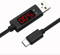 Cellect USB-A apa - USB-C apa Adat és töltő kábel digitális kijelzővel - Fekete (1.2m)