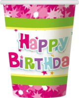 Boldog születésnapot papír pohár 250 ml - Rózsaszín (6 db)