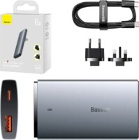 Baseus GaN5 Pro Ultra-Slim USB-C / USB-A Hálózati töltő - Szürke (65W)