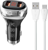 Ldnio C2 2x USB-A Autós töltő + Micro USB kábel - Fekete (36W)