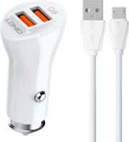 Ldnio C511Q 2x USB-A Autós töltő + Micro USB kábel - Fehér (36W)
