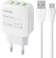 Ldnio A3312 3x USB-A Hálózati töltő + Micro USB kábel - Fehér (17W)