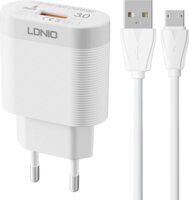 Ldnio A303Q USB-A Hálózati töltő + Micro USB kábel - Fehér (18W)