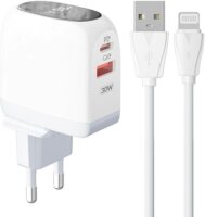 Ldnio A2522C USB-A / USB-C Hálózati töltő + Lightning kábel - Fehér (30W)