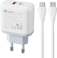 Ldnio A2526C USB-A / USB-C Hálózati töltő + USB-C - Micro USB kábel - Fehér (45W)