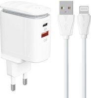 Ldnio A2423C USB-A / USB-C Hálózati töltő + Lightning kábel - Fehér (25W)