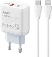 Ldnio A2421C USB-A / USB-C Hálózati töltő + USB-C - Lightning kábel - Fehér (22.5W)