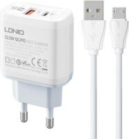Ldnio A2421C USB-A / USB-C Hálózati töltő + Micro USB kábel - Fehér (22.5W)