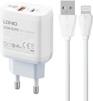 Ldnio A2421C USB-A / USB-C Hálózati töltő + Lightning kábel - Fehér (22.5W)