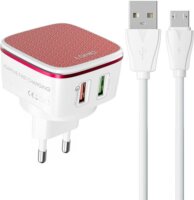 Ldnio A2405Q 2x USB-A Hálózati töltő + Micro USB kábel - Fehér/Piros (30W)