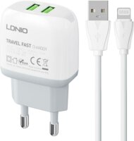 Ldnio A2219 2x USB-A Hálózati töltő + Lightning kábel - Fehér (12W)