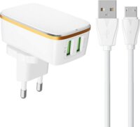 Ldnio A2204 2x USB-A Hálózati töltő + Micro USB kábel - Fehér (12W)