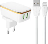 Ldnio A2204 2x USB-A Hálózati töltő + Lightning kábel - Fehér (12W)