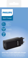 Philips GaN 2x USB-A / USB-C Hálózati töltő Fekete (65W / 3.25A )