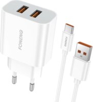 Foneng EU45 2x USB-A Hálózati töltő + USB-C Kábel - Fehér (12W)