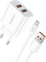 Foneng EU45 2x USB-A Hálózati töltő + Micro USB Kábel - Fehér (12W)