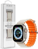 Devia Deluxe Apple Watch S4/S5/S6/S7/S8/S9/SE/Ultra Szilikon Sport Szíj 42/44/45/49mm - Fehér/Narancssárga