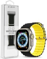Devia Deluxe Apple Watch S4/S5/S6/S7/S8/S9/SE/Ultra Szilikon Sport Szíj 42/44/45/49mm - Fekete/Sárga