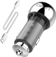Ldnio C1 USB-A / USB-C Autós töltő + Lightning Kábel - Ezüst