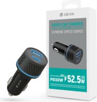 Devia Extreme Speed Series USB-A / USB-C Autós töltő - Fekete (52.5W)