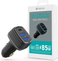 Devia Extreme Speed 2x USB-A / USB-C Autós töltő - Fekete (85W)