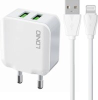Ldnio A2201 2x USB-A Hálózati töltő + Lightning kábel - Fehér