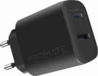 Promate BiPlug-2 USB-C / USB-A Hálózati töltő - Fekete (17W)