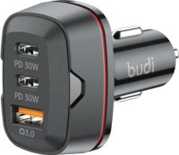 Budi 616R 2x USB-C / USB-A Autós töltő - Fekete (60W)