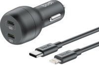 Budi 108RTL 2x USB-C Autós töltő + USB-C - Lightning kábel - Fekete (40W)