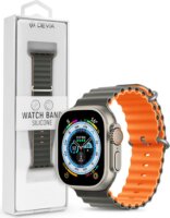 Devia Deluxe Series Apple Watch S4/S5/S6/S7/S8/S9/SE Szilikon Sport Szíj 42/44/45/49mm - Szürke/Narancssárga