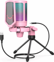 Fifine AmpliGame A6V RGB Gamint / Podcast Mikrofon tripod álvánnyal - Pink