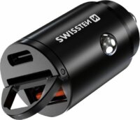 Swissten USB-A 3.0 / USB-C Autós töltő - Fekete (30W)