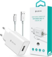 Devia ST362286 USB-A hálózati töltő + microUSB kábel - Fehér (10W)