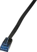 LogiLink CAT5e UTP Flat Patch Cable, AWG 30, blue colour RJ45 short plug, black, 0,50M