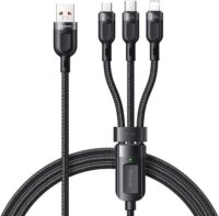 Mcdodo CA-0930 USB-A apa - USB-C/Lightning/MicroUSB apa Töltő kábel - Fekete (1.2m)
