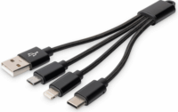 Digitus DB-300160-002-S USB-A apa - Lightning/Micro USB/USB-C apa Töltőkábel - Fekete (0.15m)