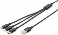 Digitus AK-300160-010-S USB-A apa - Lightning/Micro USB/USB-C apa Töltőkábel - Fekete (1m)