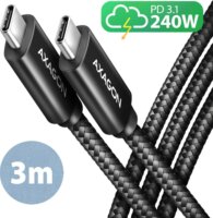 Axagon BUCM2-CM30AB USB-C apa - USB-C apa 2.0 Adat és Töltőkábel - Fekete (3m)