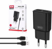XO L92С 2 x USB-A Hálózati töltő + USB-C kábel (1m) - Fekete