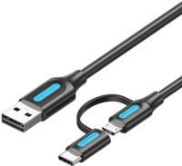 Vention CQDBF 2in1 USB-A 2.0 apa - USB-C / Micro USB-B apa Adat és töltőkábel - Fekete (1m)