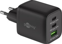 Goobay 64753 2x USB-C / USB-A Hálózati töltő - Fekete (65W)