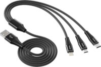 Vipfan X16 USB-A apa - Lightning / MircoUSB / USB-C apa 2.0 Adat és töltő kábel - Fekete (1.5m)