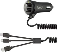 Budi 068T3 2x USB-A / Micro USB / USB-C / Lightning Autós töltő - Fekete (17W)